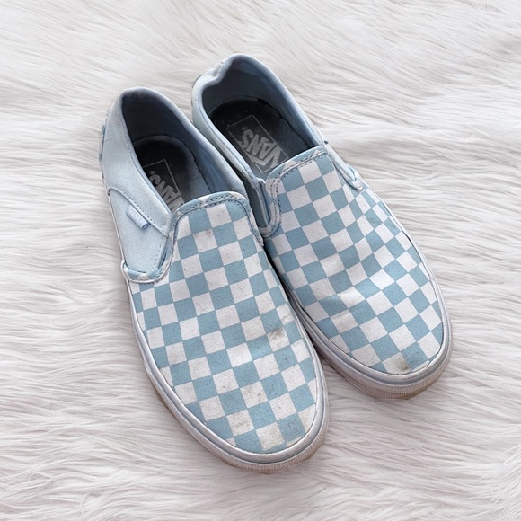 Vans Shoes - Vans Light Blue Checker Asher Slip On Sneakers